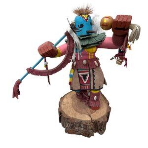 Large 12" C Begay Butterfly Navajo Art Kachina Doll Signed Wooden Sculpture